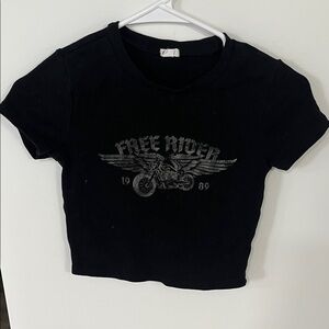 GARAGE Black 'Free Rider' Graphic Crop Tee
